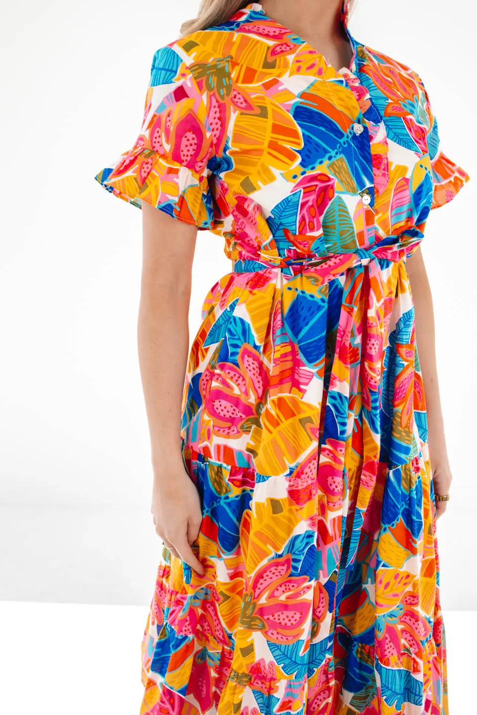 The Alana Button Up Midi Dress - Multi