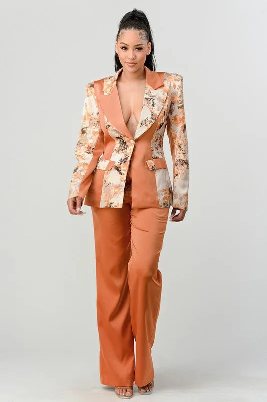 TRANSITION PRINT BLAZER AND PANT SUIT