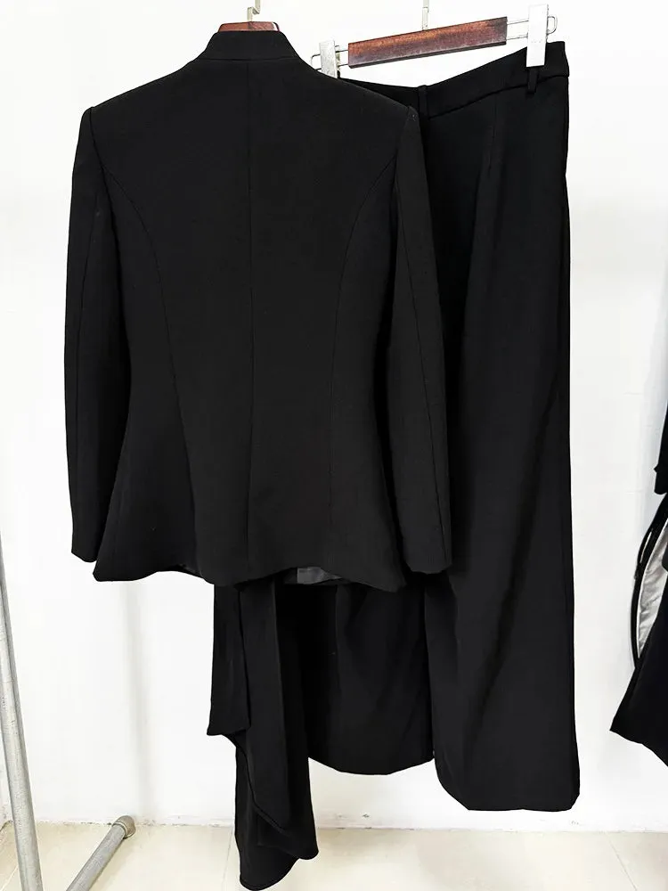 Trend4us Women's Elegant Long Sleeve Ruffle Blazer Pant Suit