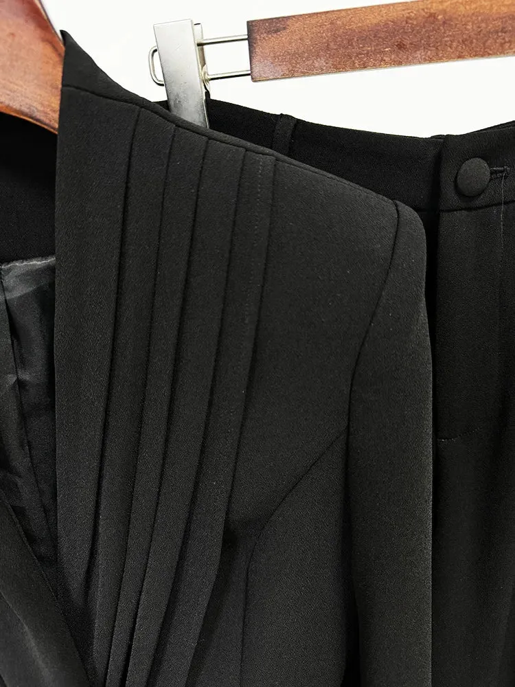 Trend4us Women's Elegant Long Sleeve Ruffle Blazer Pant Suit