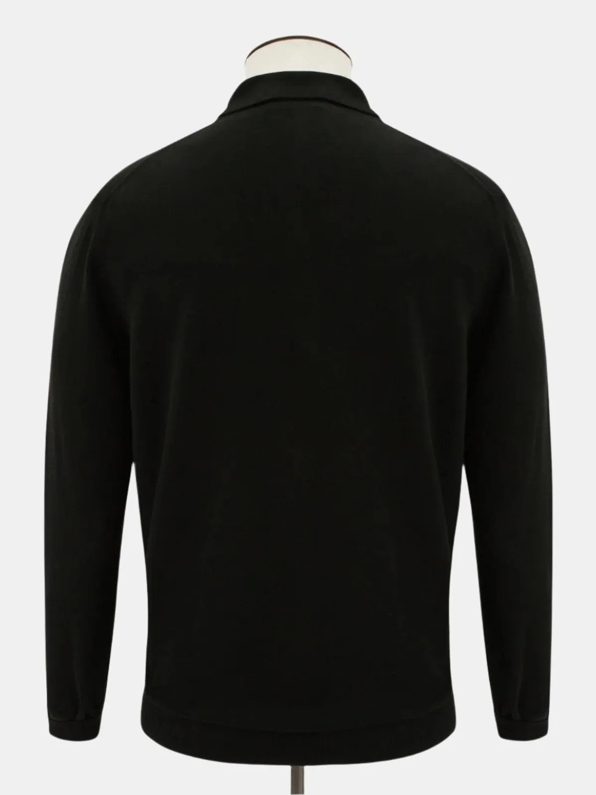 Vico Ribbed Long Sleeve Polo Cotton Black