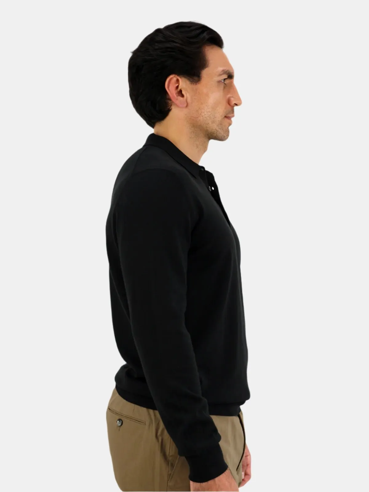 Vico Ribbed Long Sleeve Polo Cotton Black