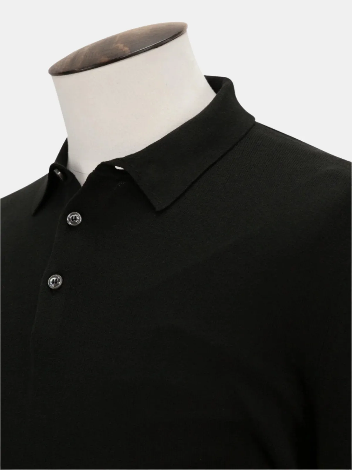 Vico Ribbed Long Sleeve Polo Cotton Black