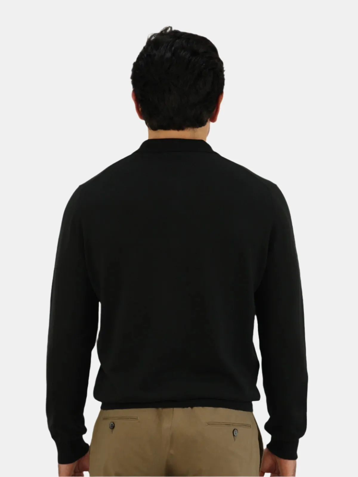 Vico Ribbed Long Sleeve Polo Cotton Black