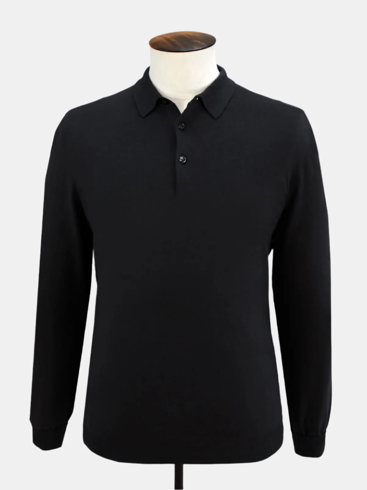 Vico Ribbed Long Sleeve Polo Cotton Black