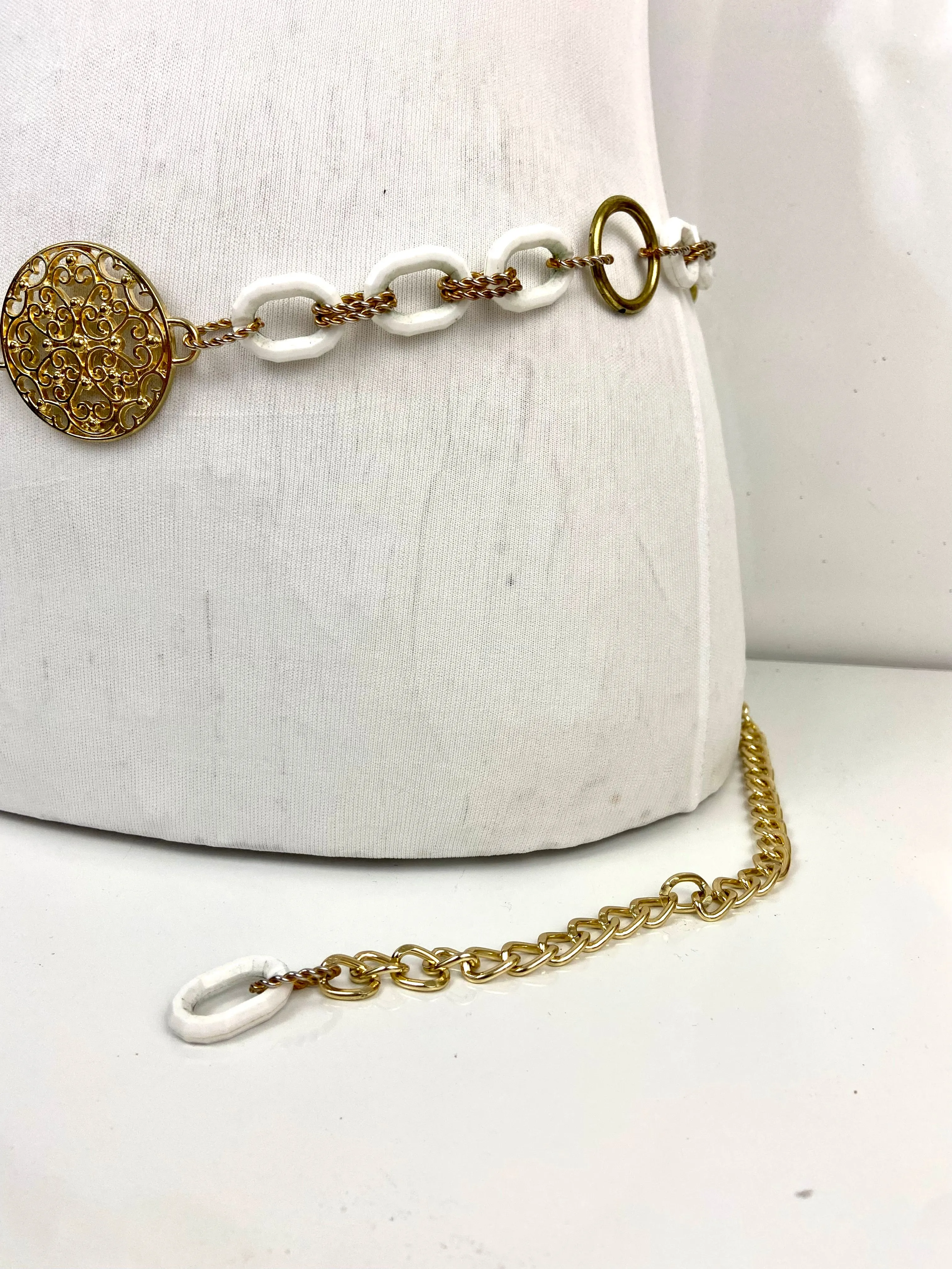 Vintage gold & white waist chain belt