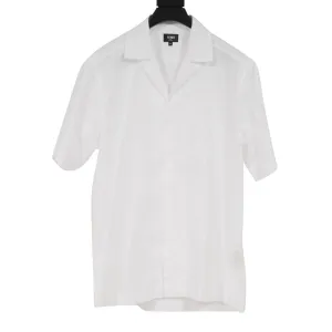 White Embroiderd Floral Camp Collar Button Down Bowling Shirt