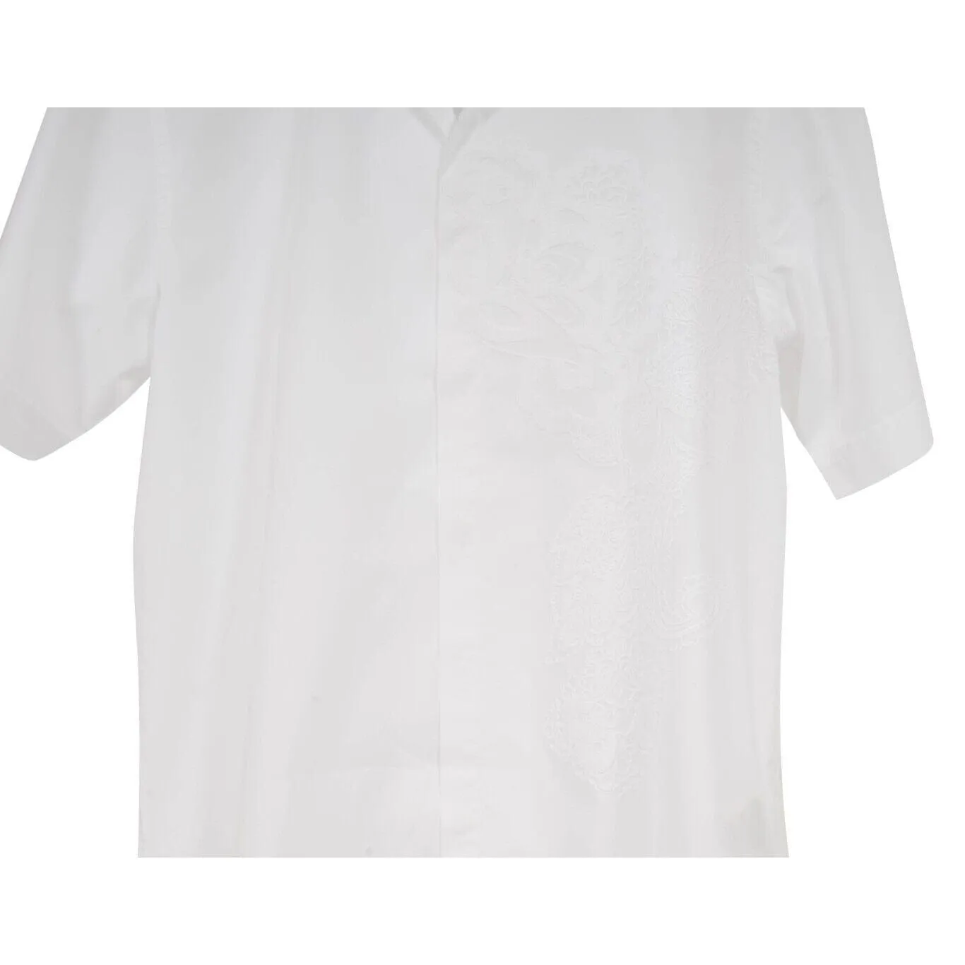 White Embroiderd Floral Camp Collar Button Down Bowling Shirt