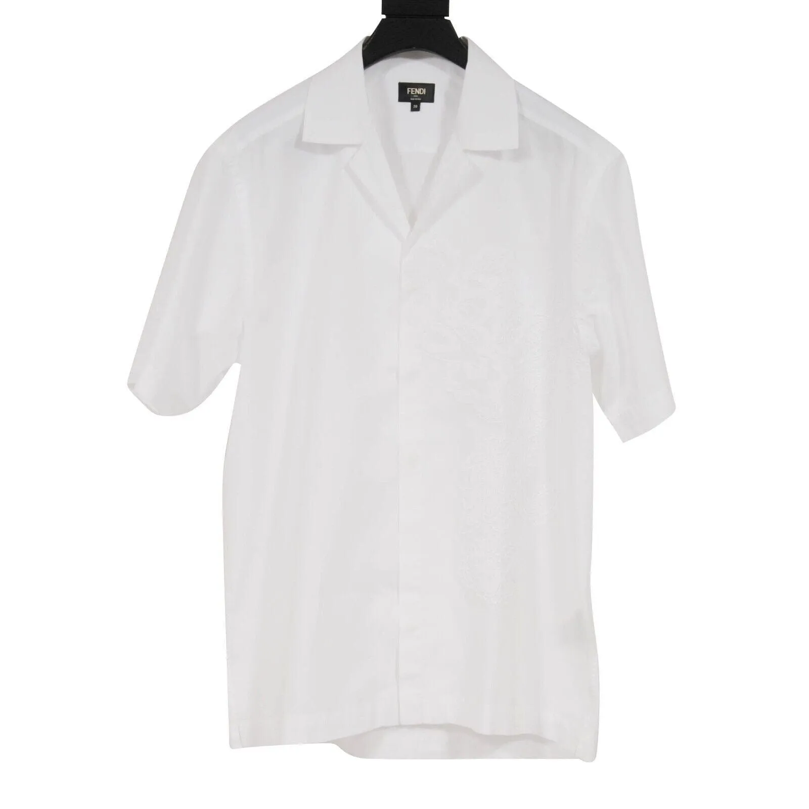White Embroiderd Floral Camp Collar Button Down Bowling Shirt