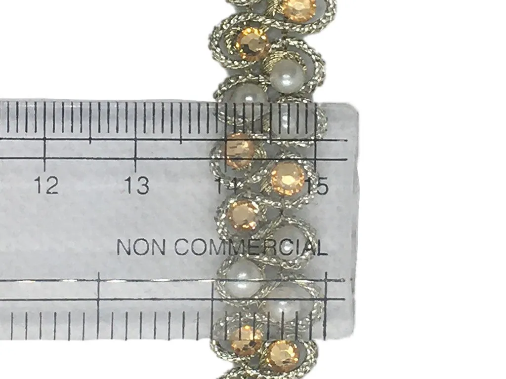 White Golden Stone and Pearl Work Embroidered Border