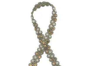 White Golden Stone and Pearl Work Embroidered Border