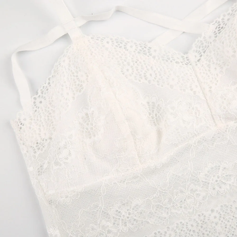 White Strappy Front Lace Hem Bralette Top