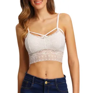 White Strappy Front Lace Hem Bralette Top