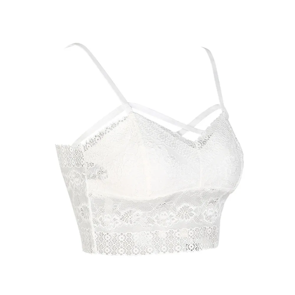 White Strappy Front Lace Hem Bralette Top