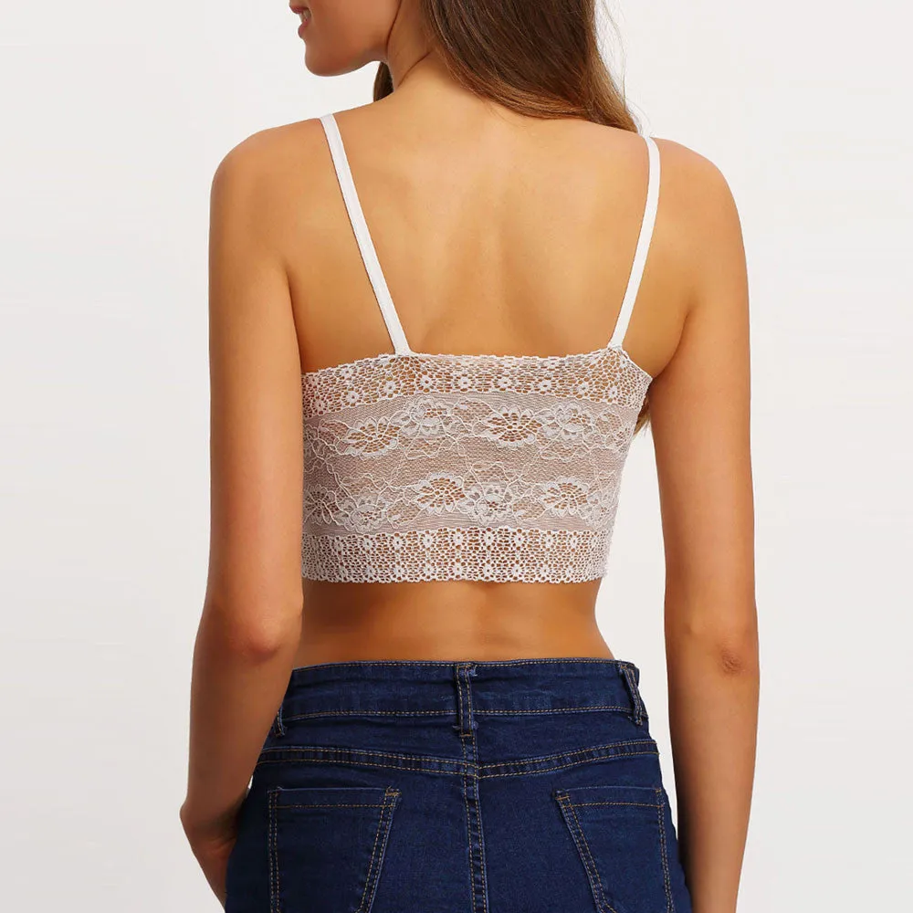 White Strappy Front Lace Hem Bralette Top