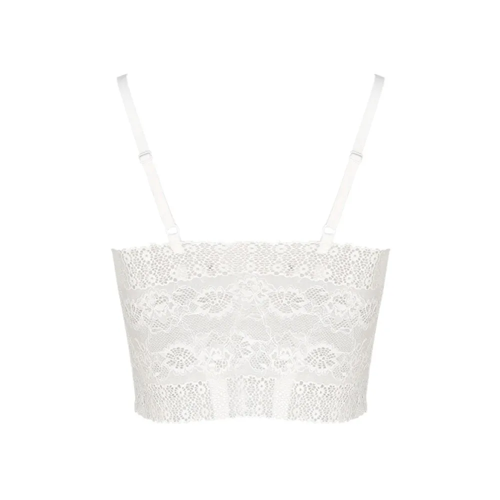 White Strappy Front Lace Hem Bralette Top