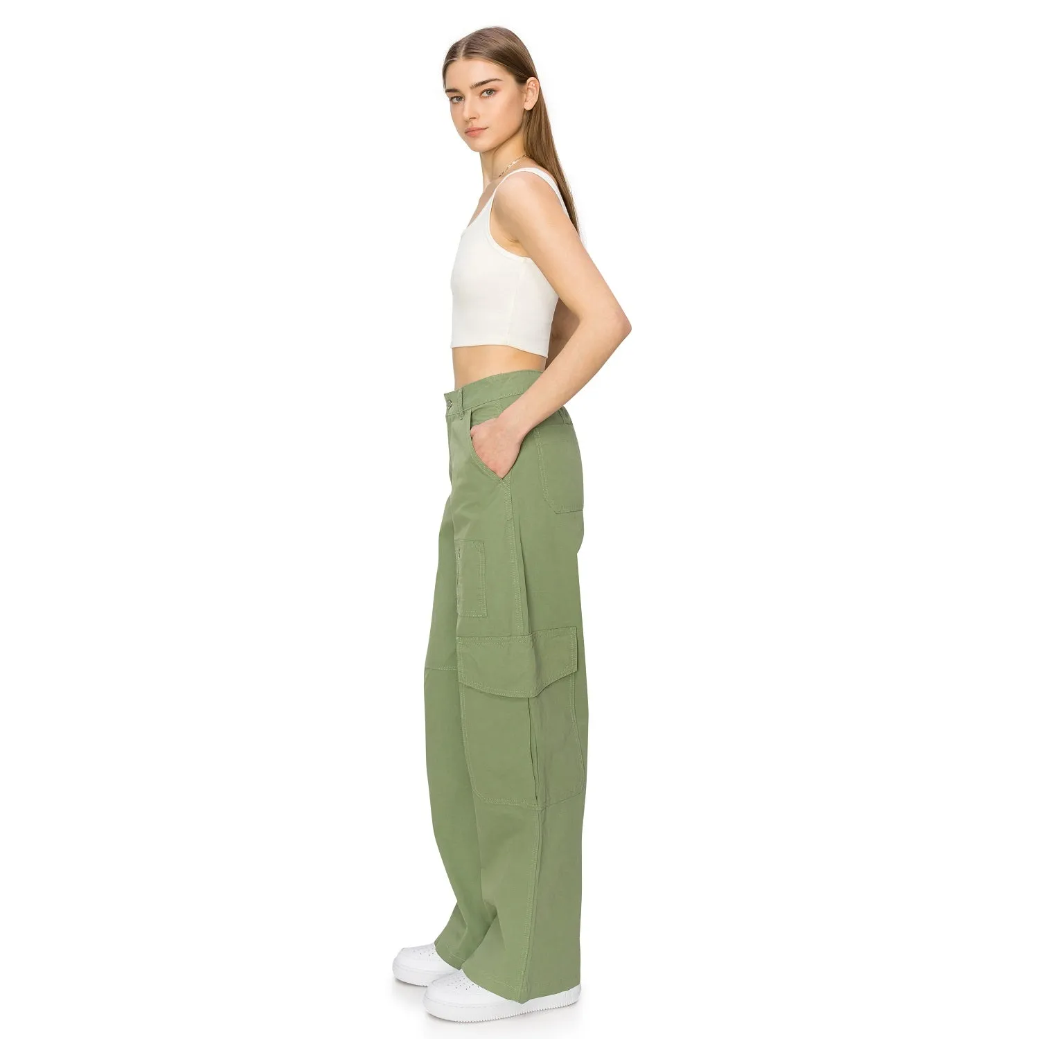Wide Leg Cargo Pants - Olive