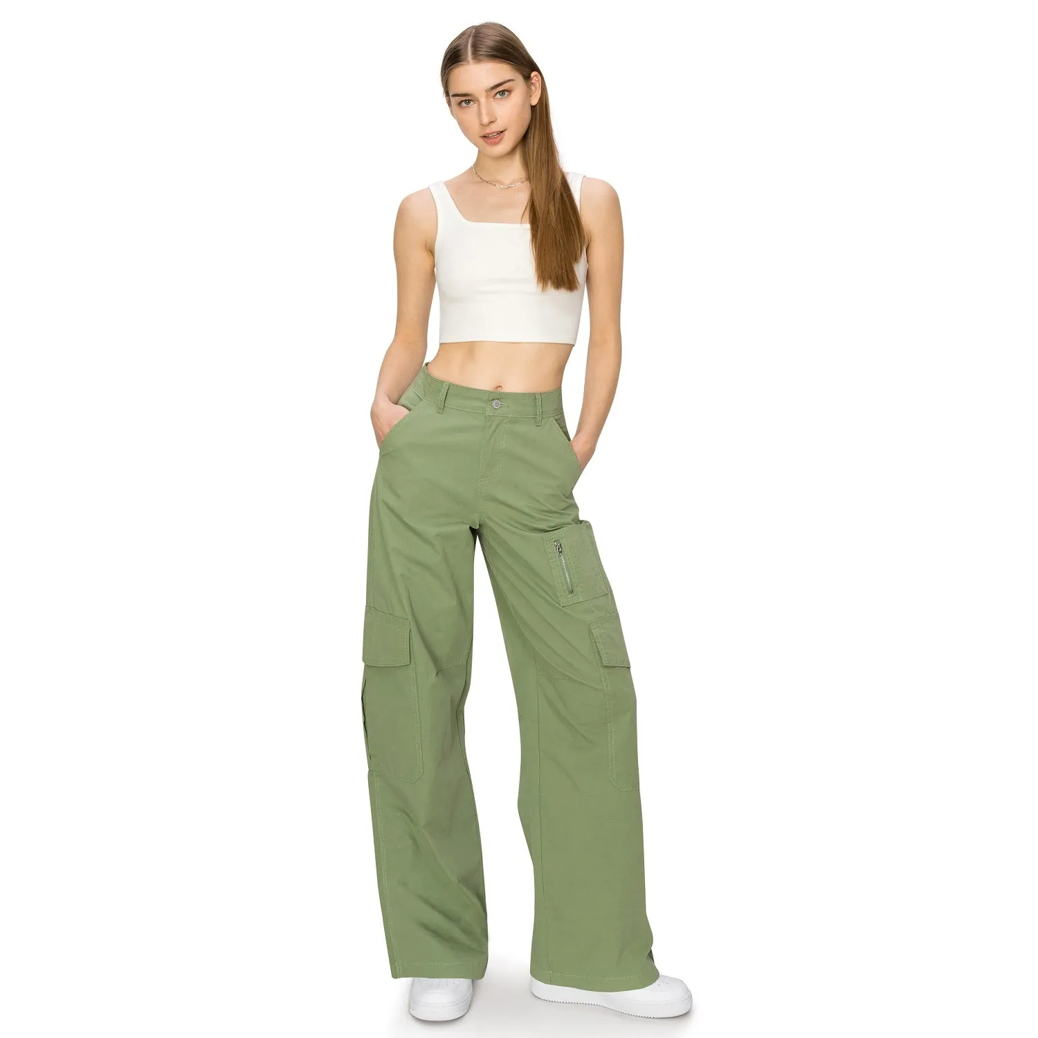 Wide Leg Cargo Pants - Olive