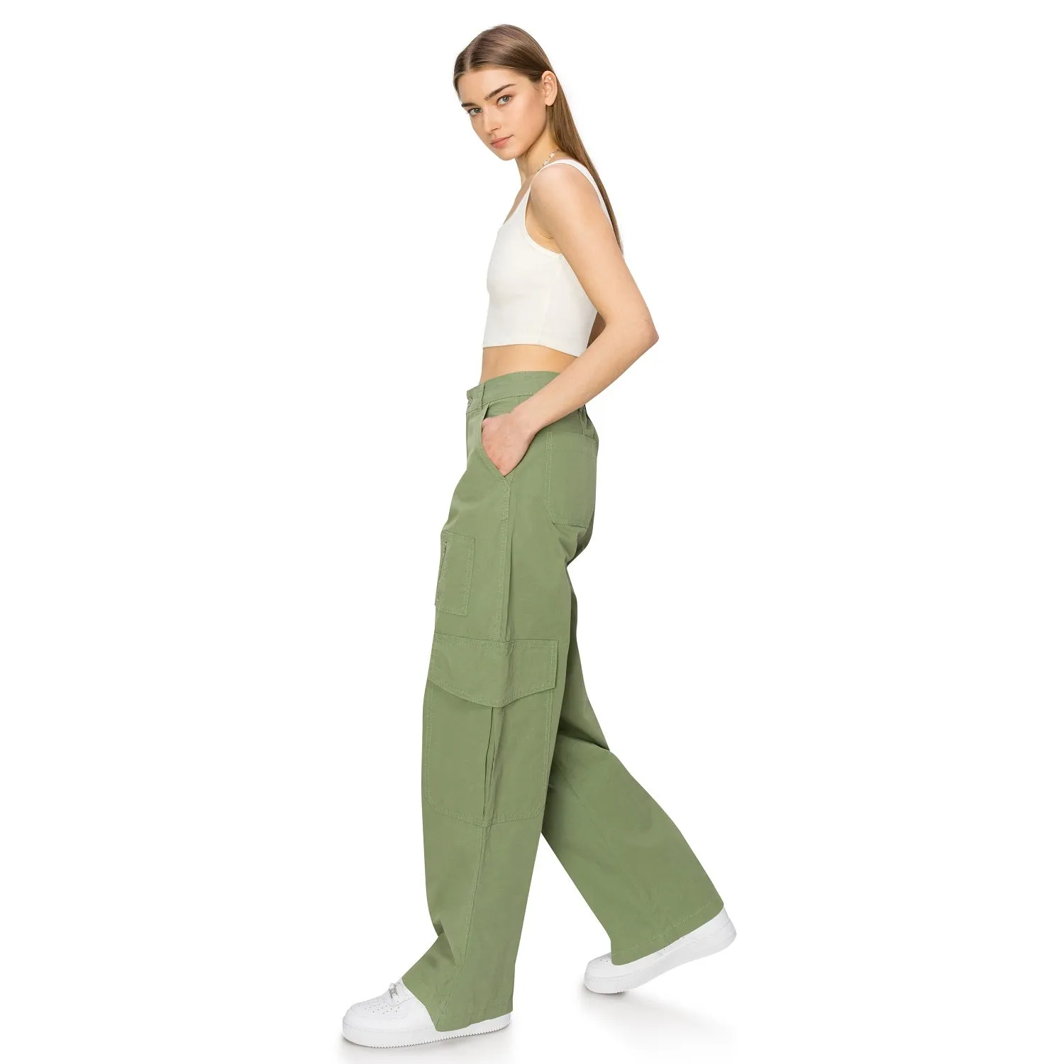 Wide Leg Cargo Pants - Olive