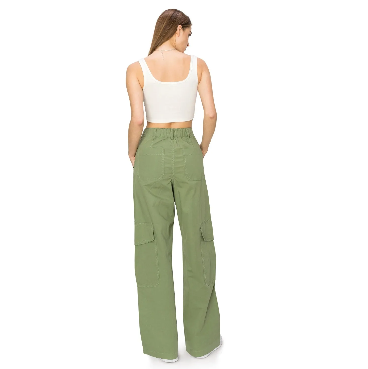 Wide Leg Cargo Pants - Olive