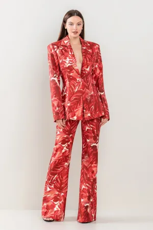 Wine Tie-Dye Floral Blazer Pants Set