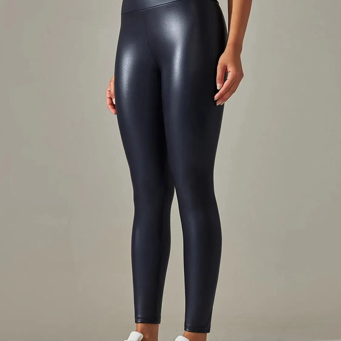 Women PU Leather Leggings Black Pockets High Waist Sexy Skinny Stretch Pants