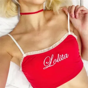 Women's Summer Cotton Crop Top With Embroidered "Lolita"