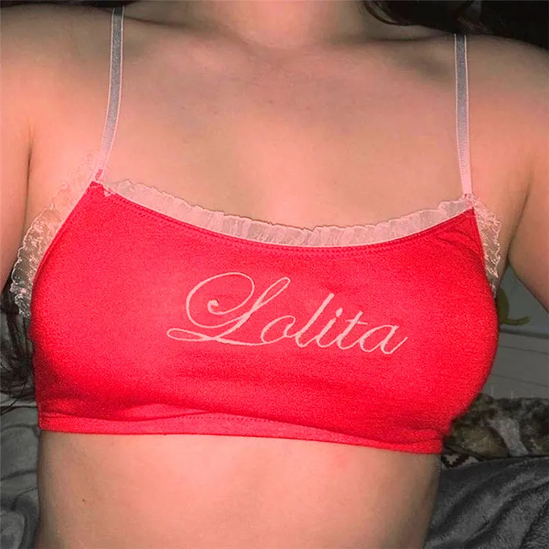 Women's Summer Cotton Crop Top With Embroidered "Lolita"