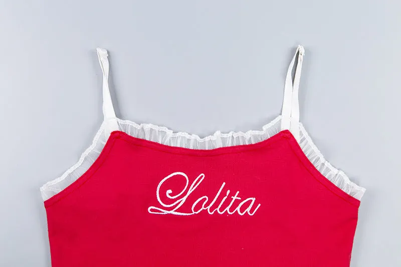 Women's Summer Cotton Crop Top With Embroidered "Lolita"