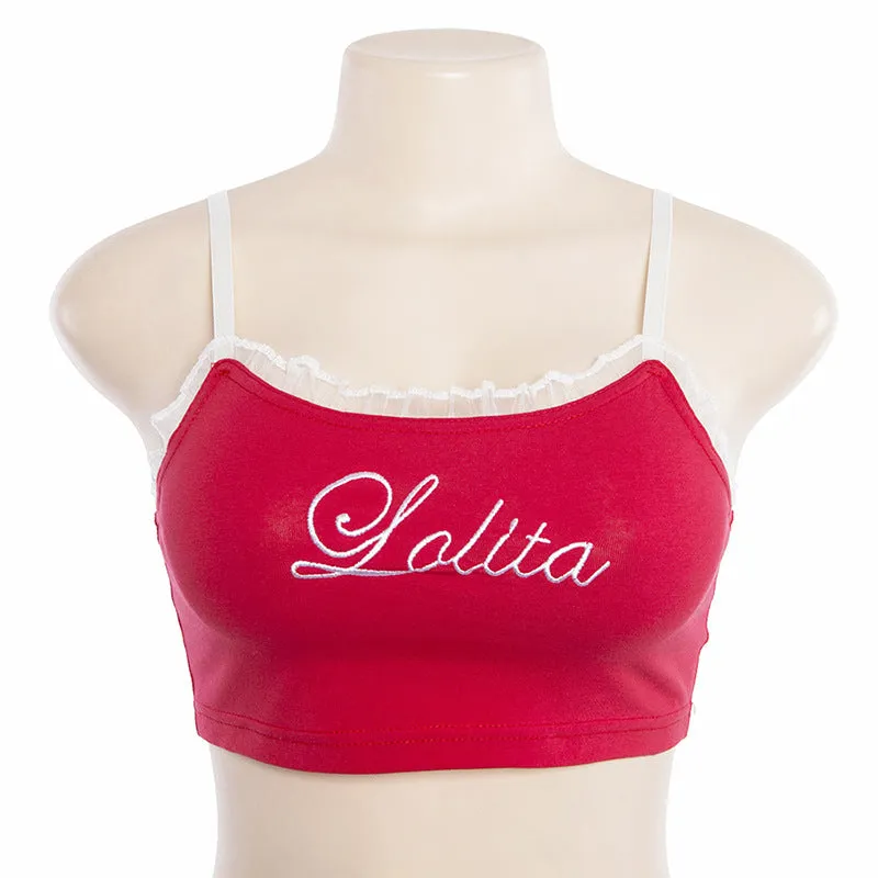 Women's Summer Cotton Crop Top With Embroidered "Lolita"