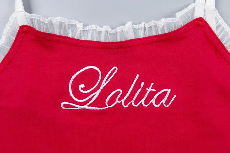 Women's Summer Cotton Crop Top With Embroidered "Lolita"
