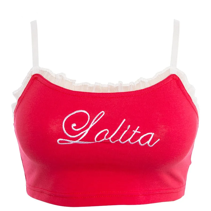 Women's Summer Cotton Crop Top With Embroidered "Lolita"