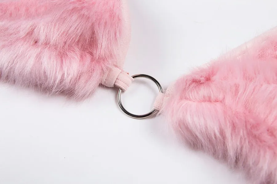 Women's Summer Faux Fur Pink Bralette Top