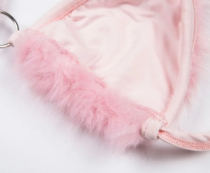 Women's Summer Faux Fur Pink Bralette Top