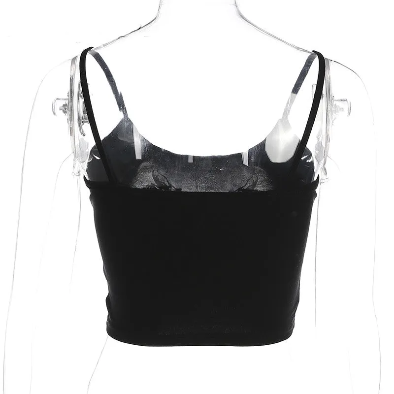 Women's Summer Strappy Tight Crop Top With Printed Dragons