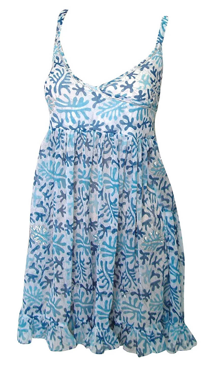 Women's Swimwear Dress Bikini Beach Cover ups Printed White Blue Caftan US: XS