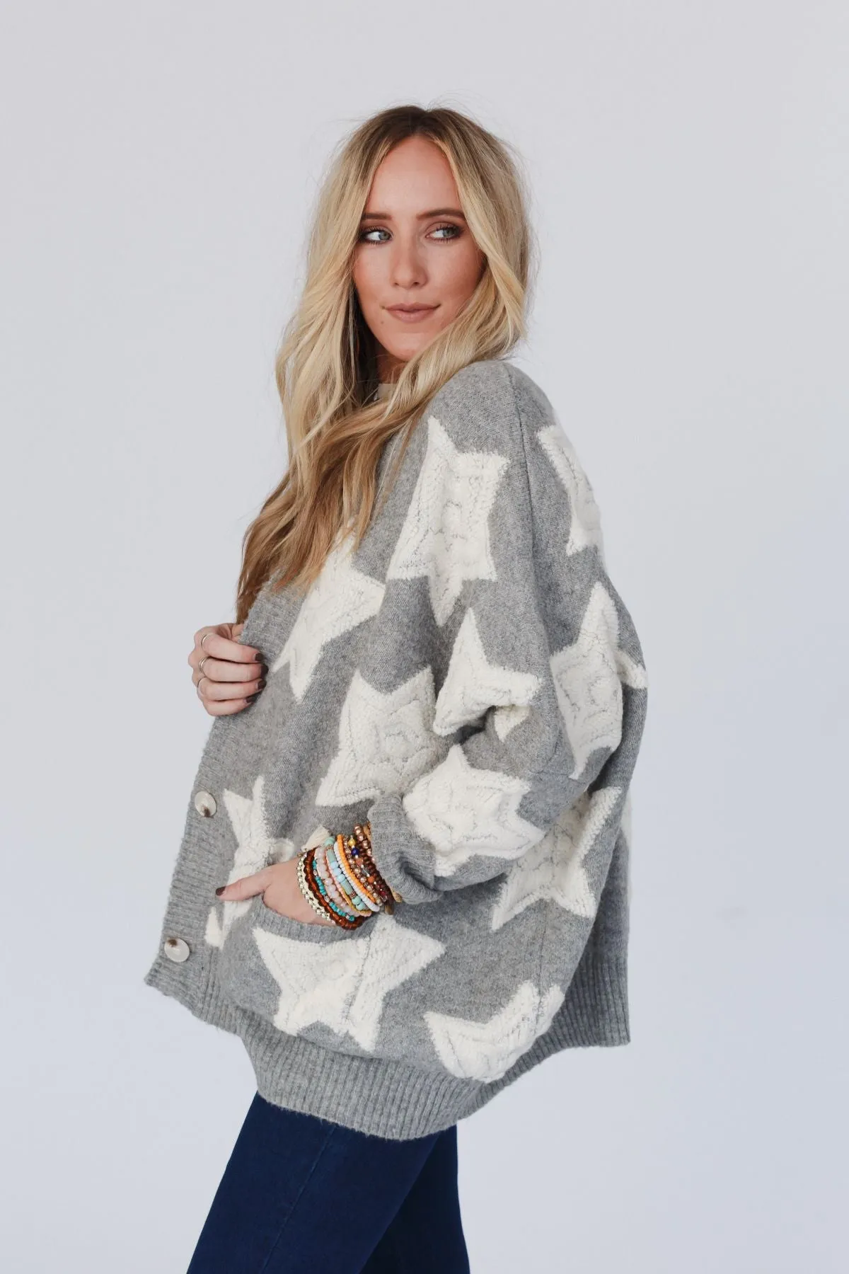 Wrapped In Stars Oversized Cardigan - Gray