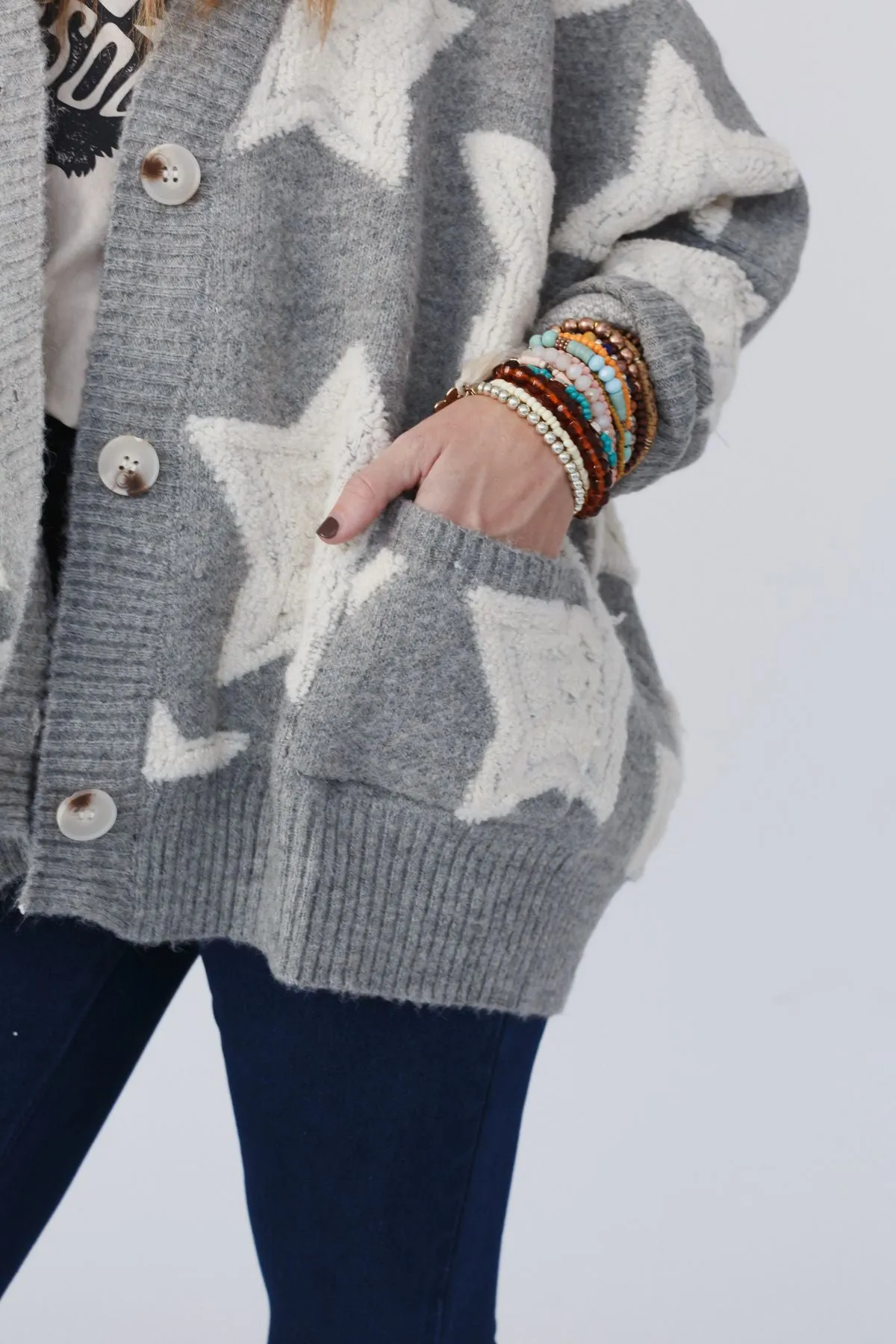 Wrapped In Stars Oversized Cardigan - Gray