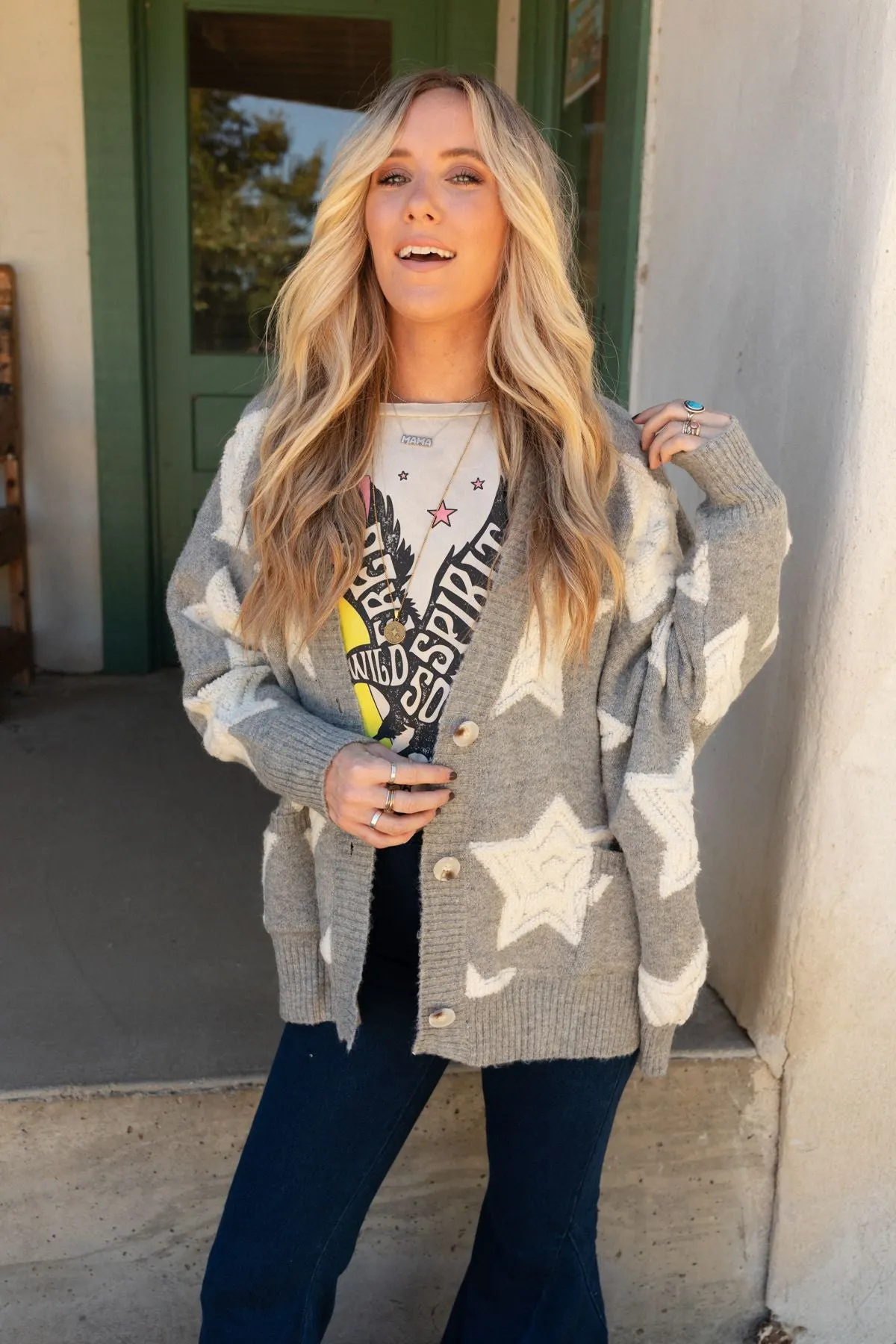 Wrapped In Stars Oversized Cardigan - Gray