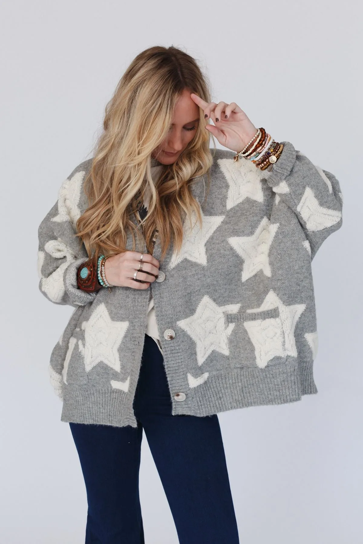 Wrapped In Stars Oversized Cardigan - Gray