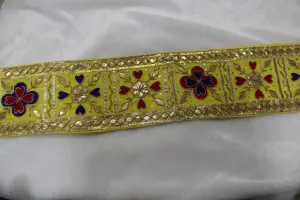 Yellow Gota Handwork Embroidered Border