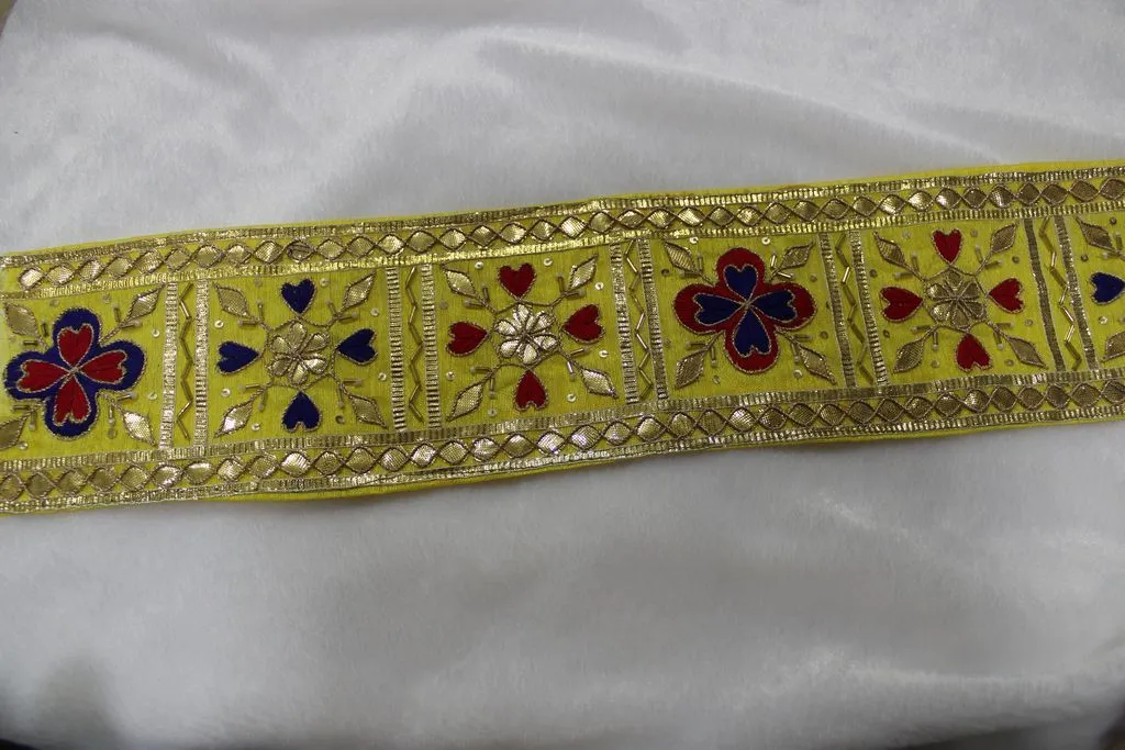 Yellow Gota Handwork Embroidered Border
