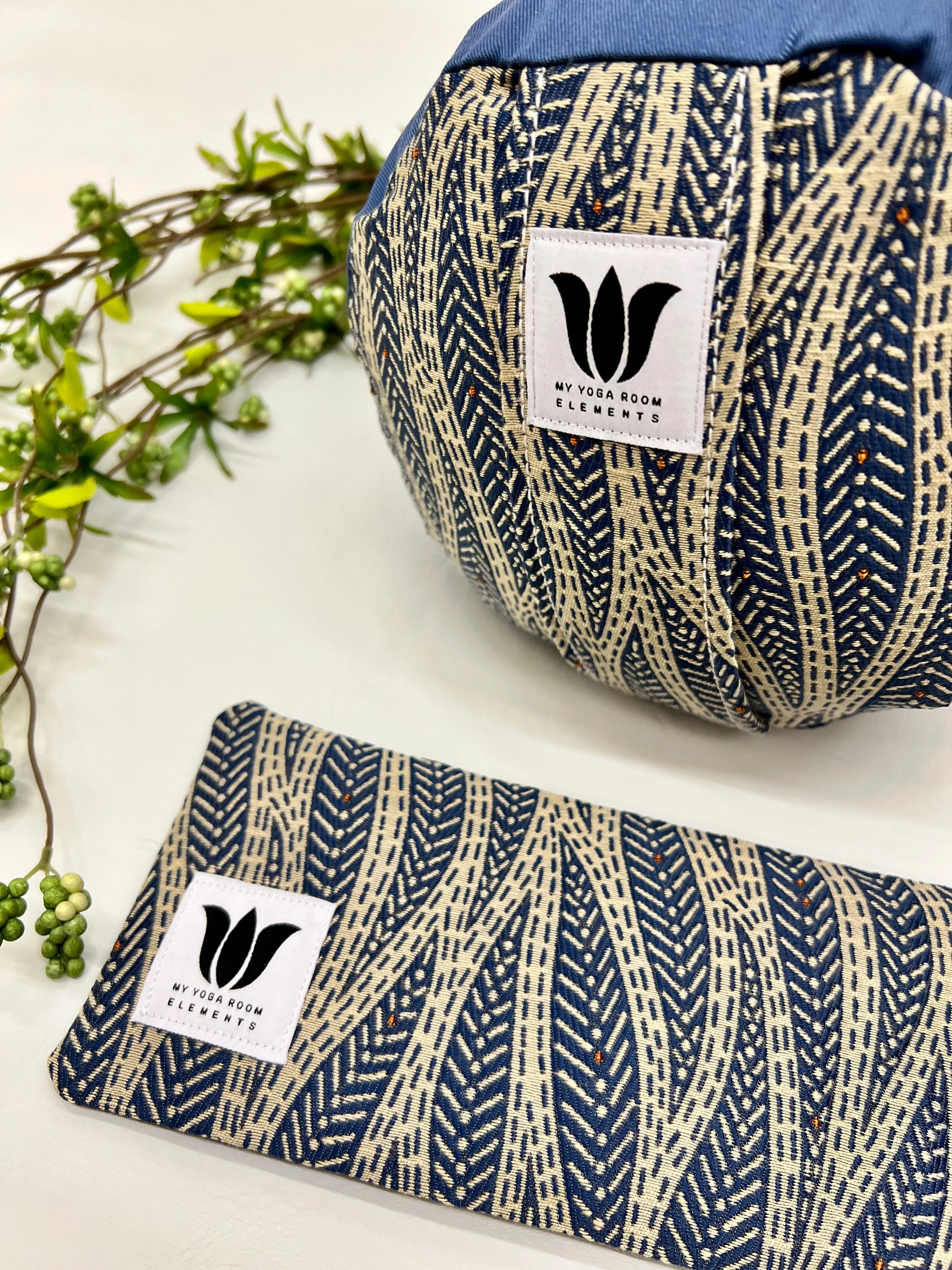 Yoga Bolster & Eye Pillow Set | Blue Modern Leaf