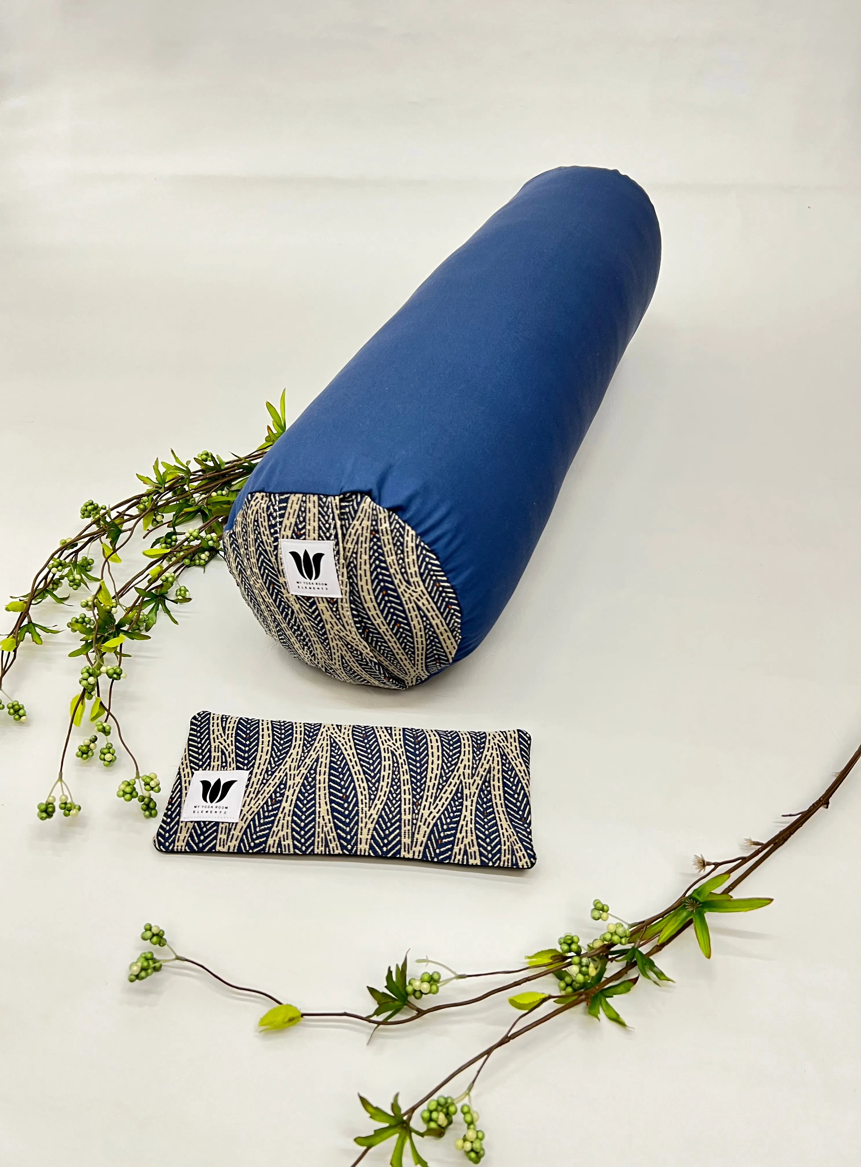 Yoga Bolster & Eye Pillow Set | Blue Modern Leaf