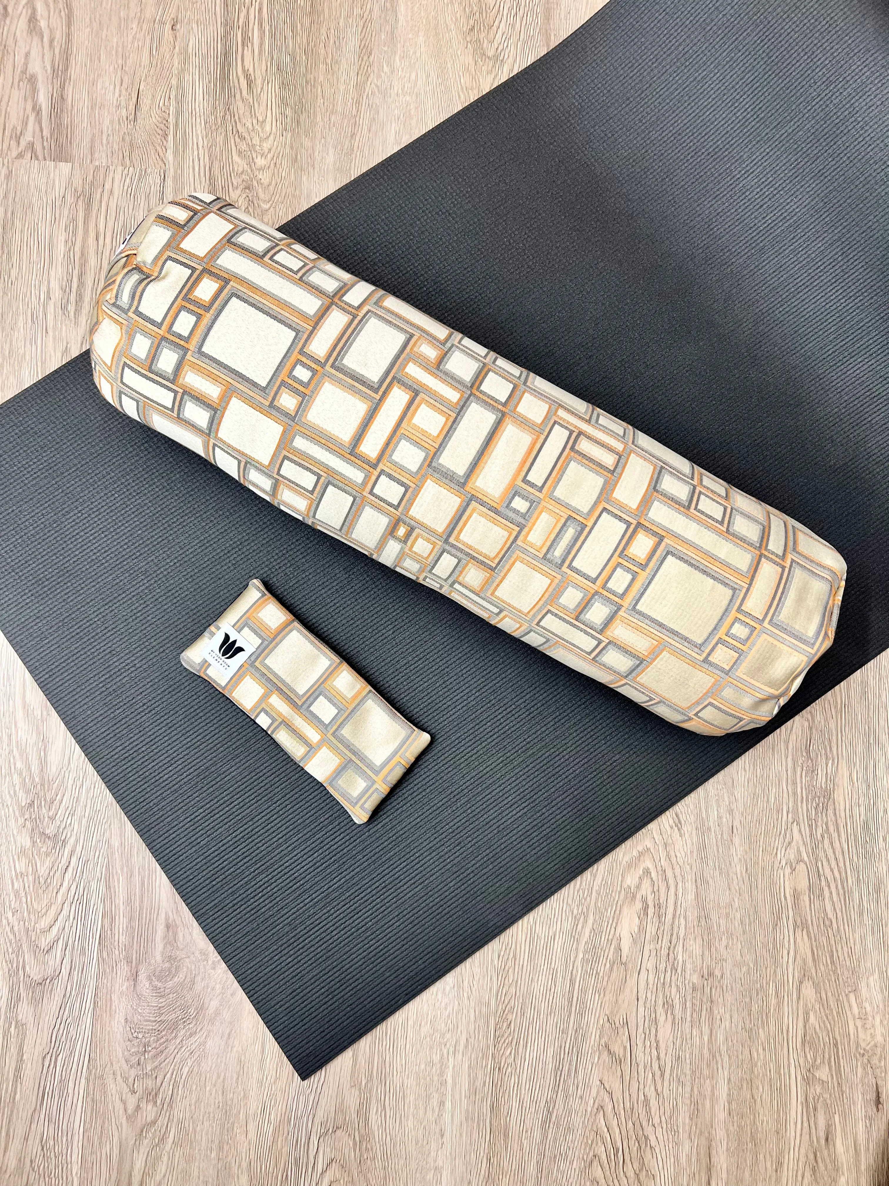 Yoga Bolster & Eye Pillow Set | Gold & Grey Modern Block