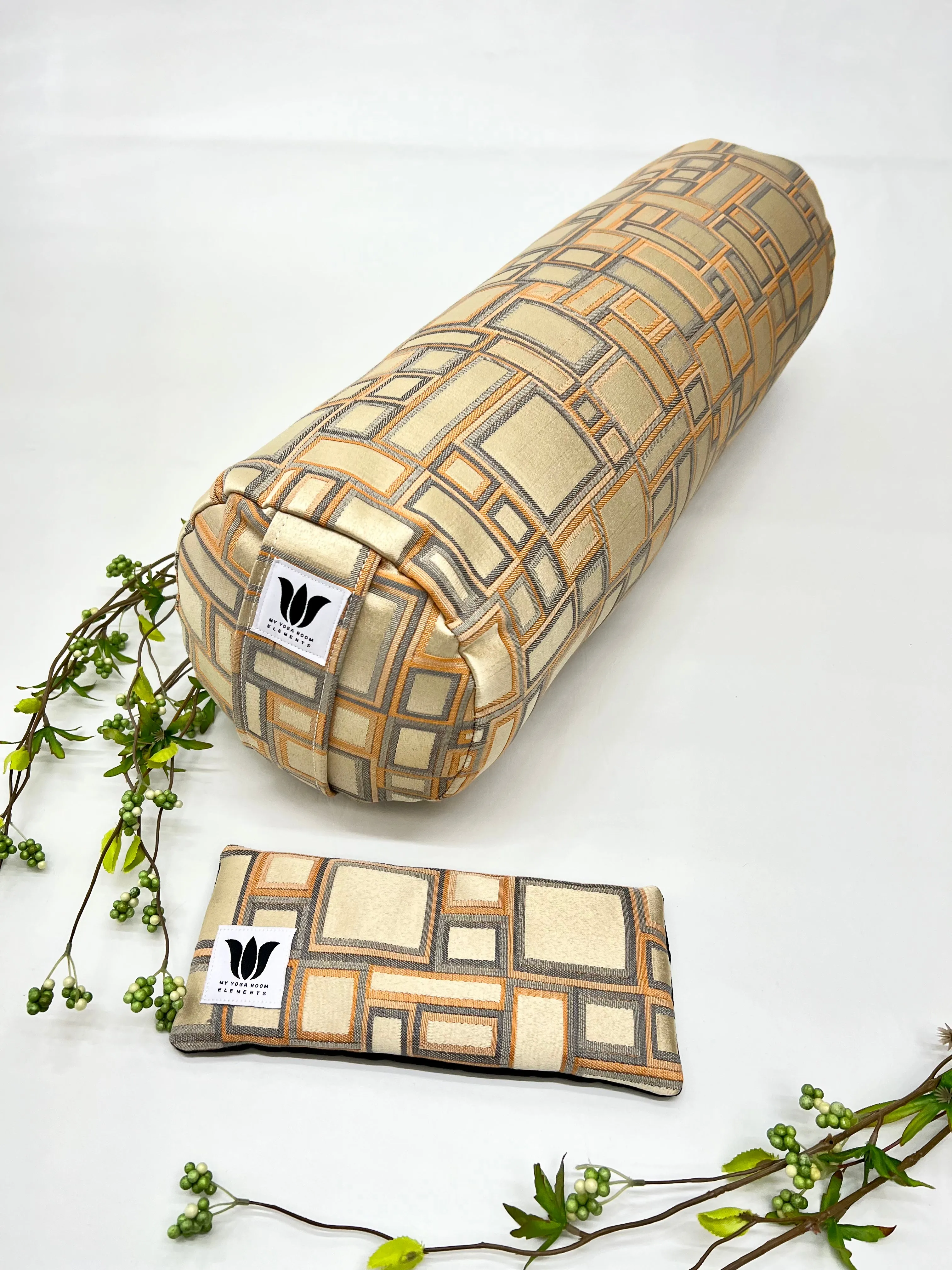 Yoga Bolster & Eye Pillow Set | Gold & Grey Modern Block