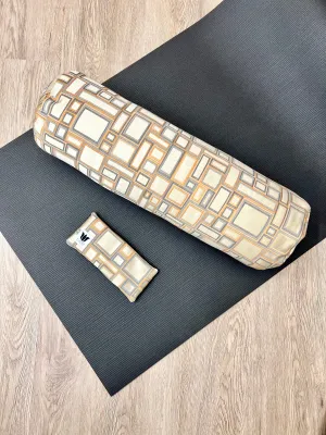 Yoga Bolster & Eye Pillow Set | Gold & Grey Modern Block