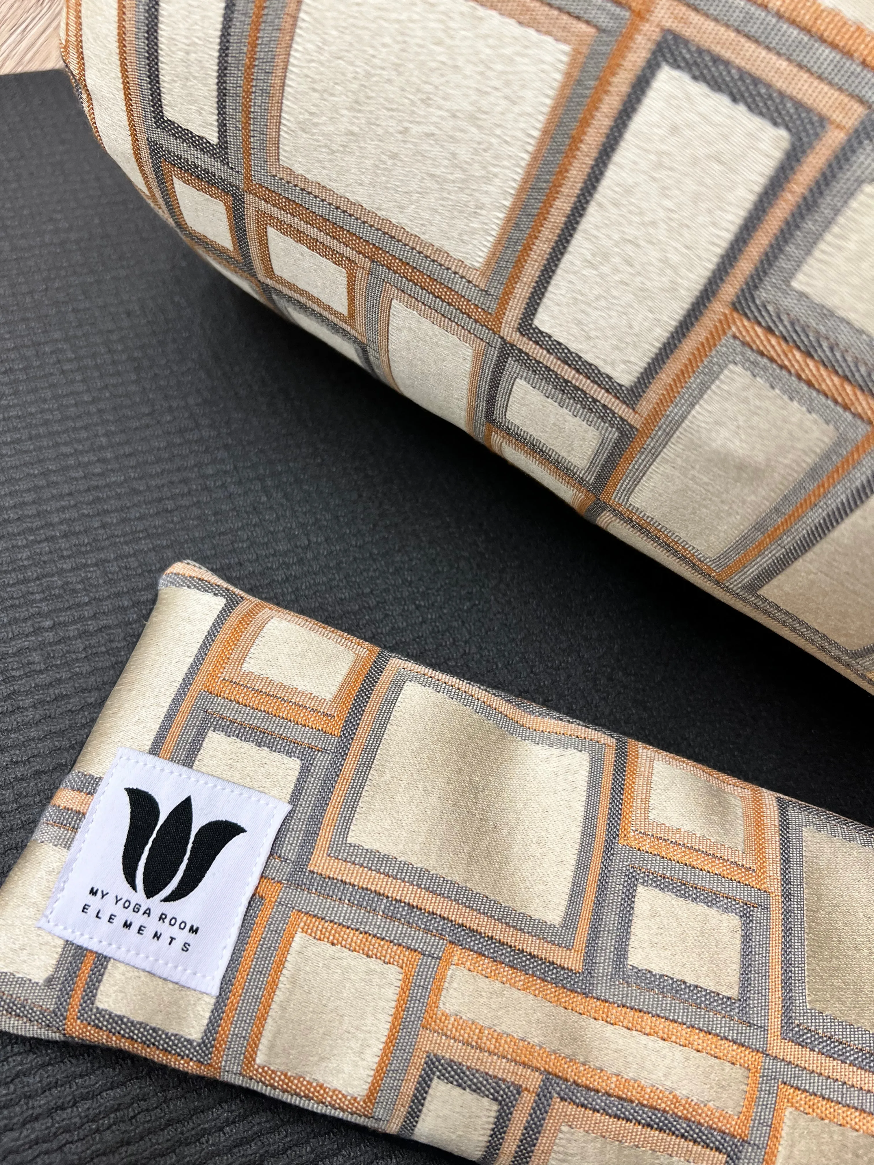 Yoga Bolster & Eye Pillow Set | Gold & Grey Modern Block